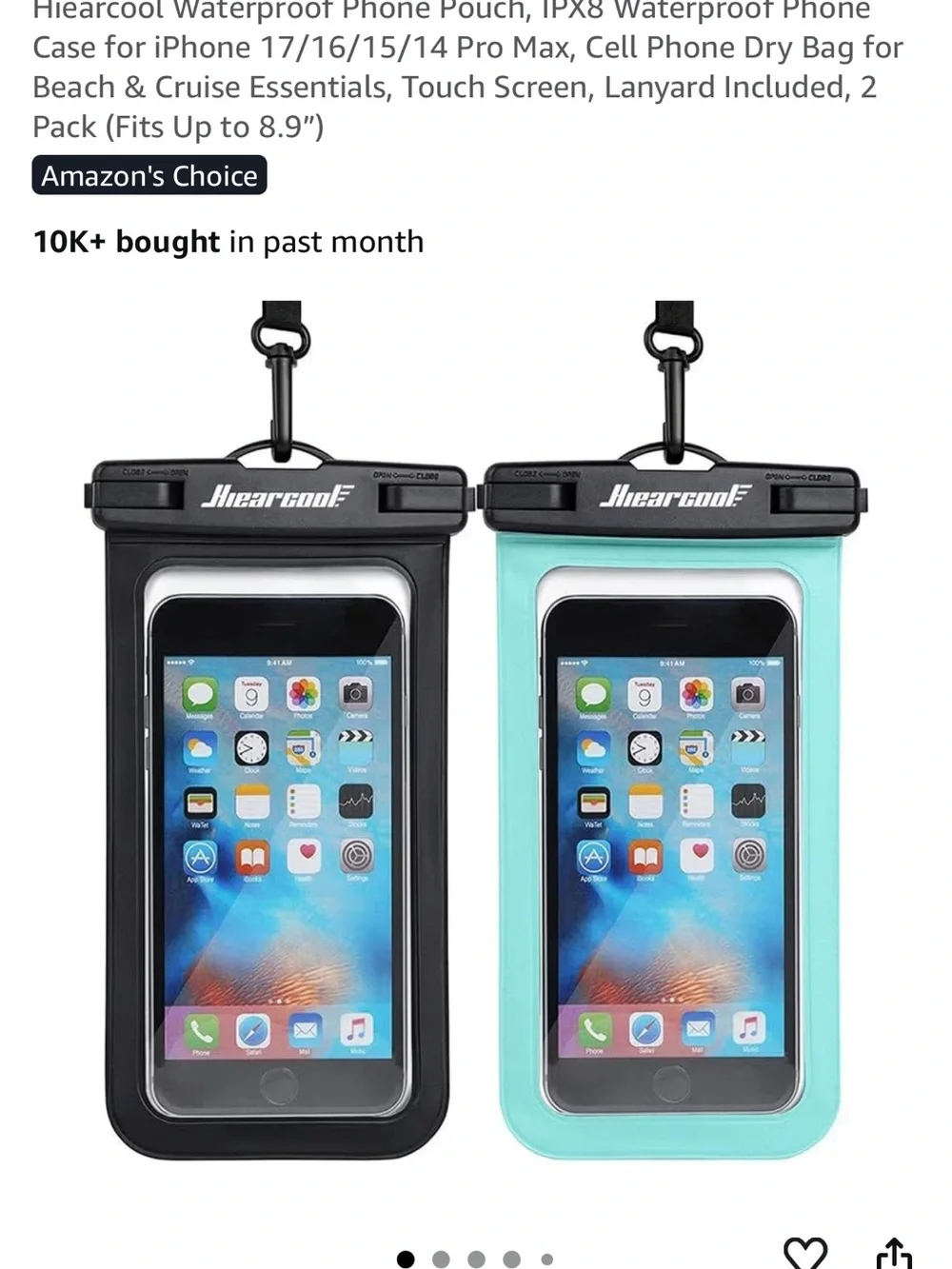 I phone Waterproof Phone Pouch (2-Pack) - Black & Aqua, Heirarcool